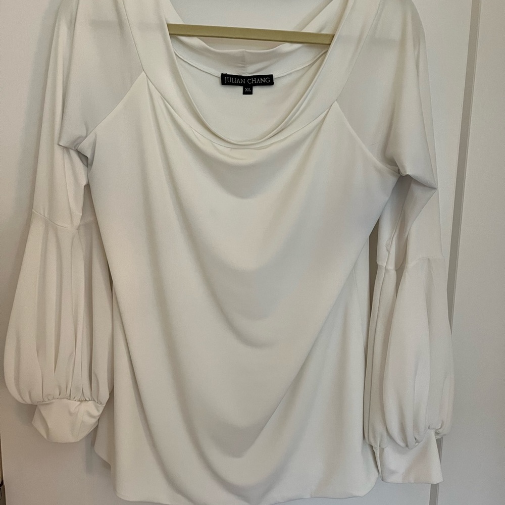 Julian Chang Size XL white blouse with sheer sleeves.. see pics for detail.